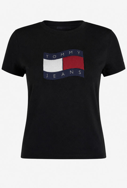 T-shirt Donna TOMMY JEANS 100% cotone Slim Fit- NERO