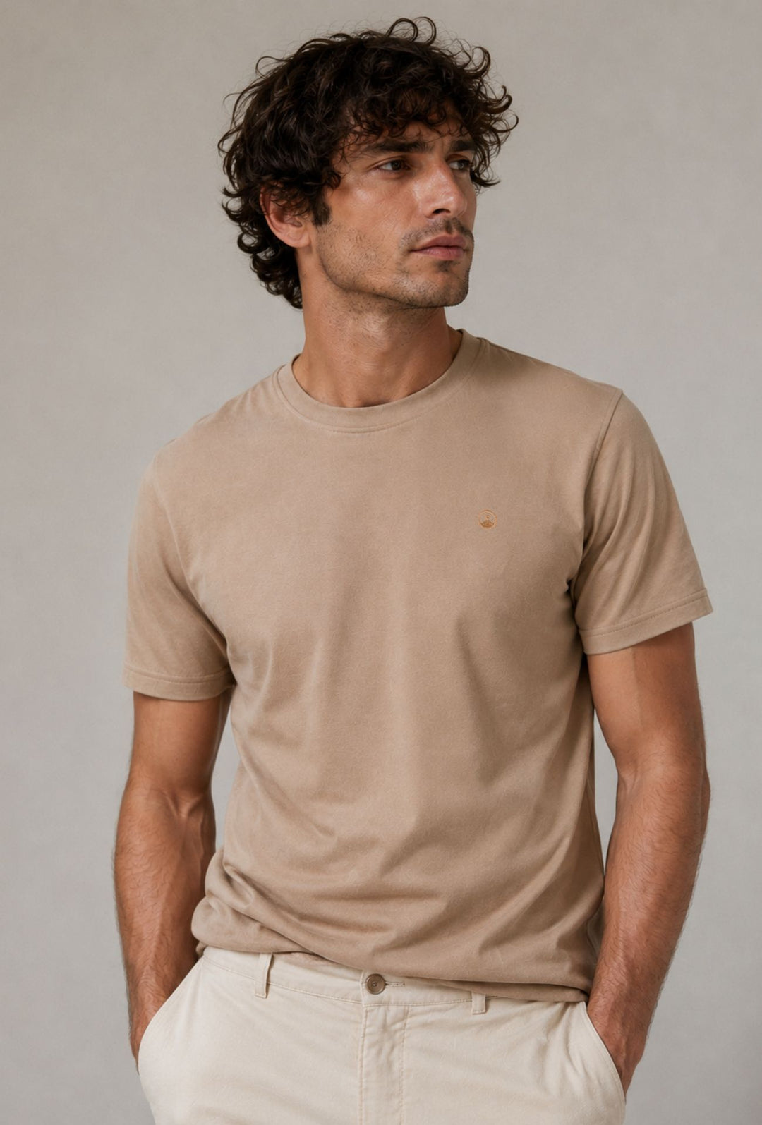 T-Shirt Uomo  in 100% Cotone con Logo Ricamato-DRESSERD- BEIGE