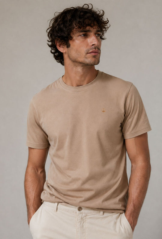 T-Shirt Uomo  in 100% Cotone con Logo Ricamato-DRESSERD- BEIGE