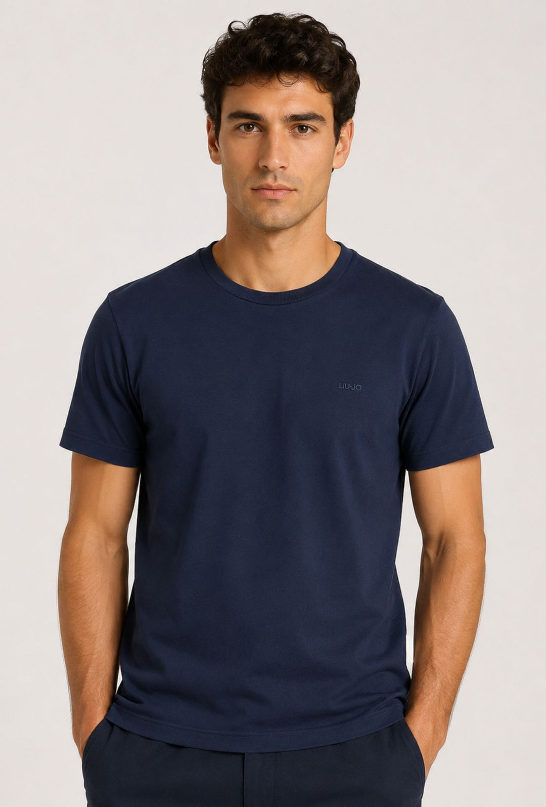 T-Shirt Uomo girocollo LIU.JO in cotone  con logo minimal Lato cuore- DARK BLUE