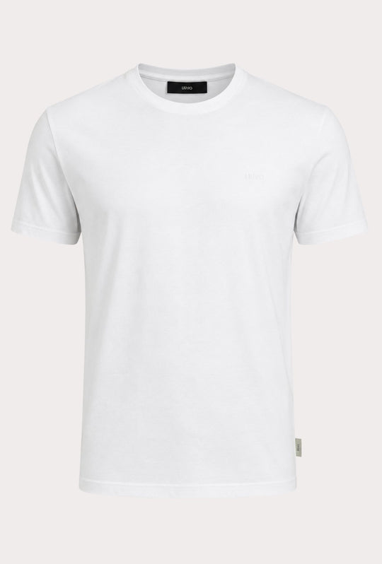 T-Shirt Uomo girocollo LIU.JO in cotone  con logo minimal Lato cuore- BIANCO