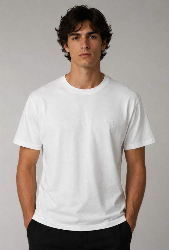 T-Shirt Uomo girocollo LIU.JO in cotone  con logo minimal Lato cuore- BIANCO