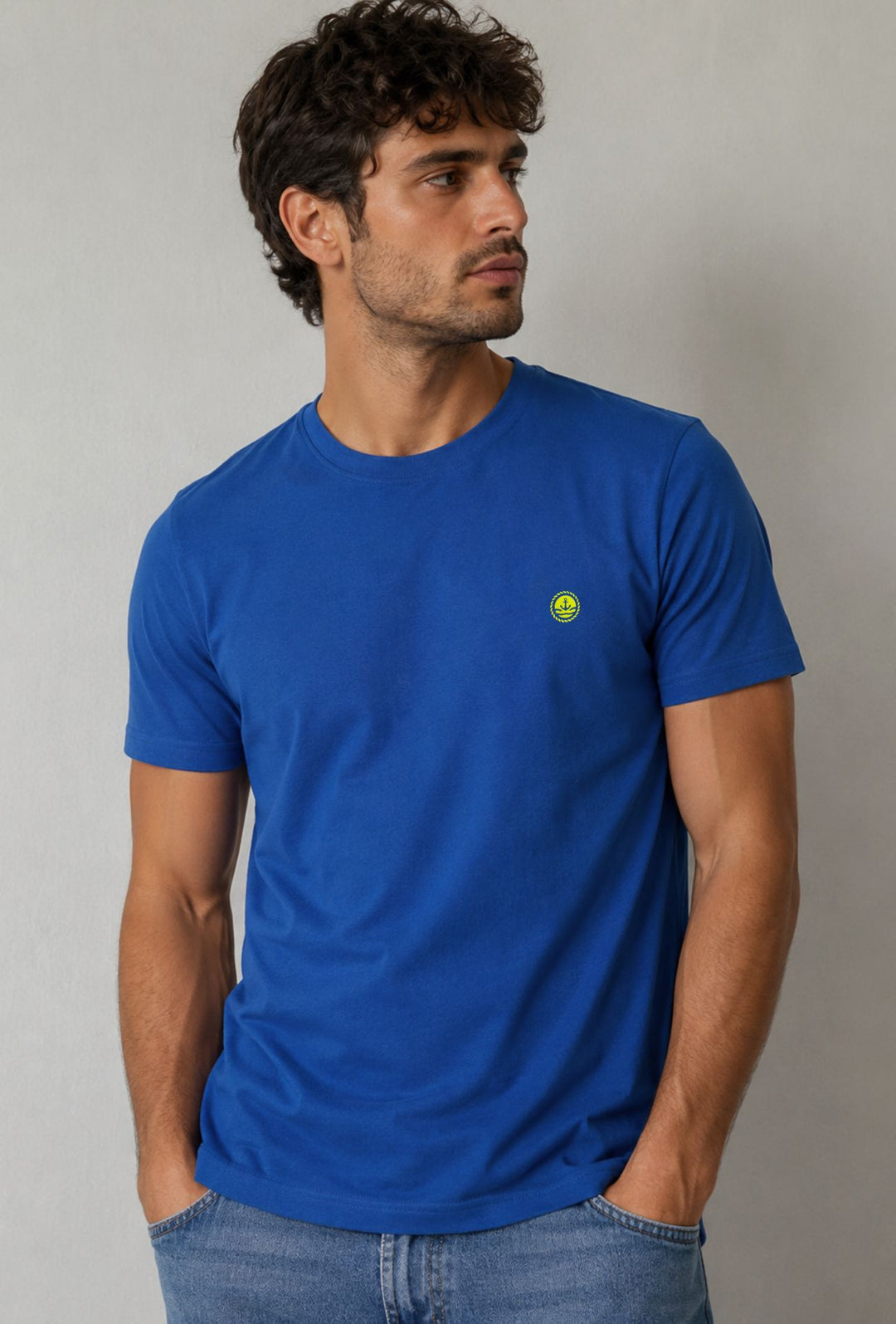 T-shirt Uomo Girocollo con Logo Stampato lato cuore NAVY SAIL in cotone- OCEANO