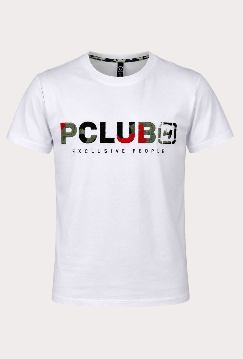 T-Shirt Uomo P-CLUB  100% Cotone con Logo Ricamato A Rilievo Centrale- BIANCO