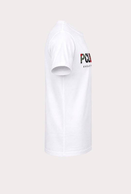 T-Shirt Uomo P-CLUB  100% Cotone con Logo Ricamato A Rilievo Centrale- BIANCO