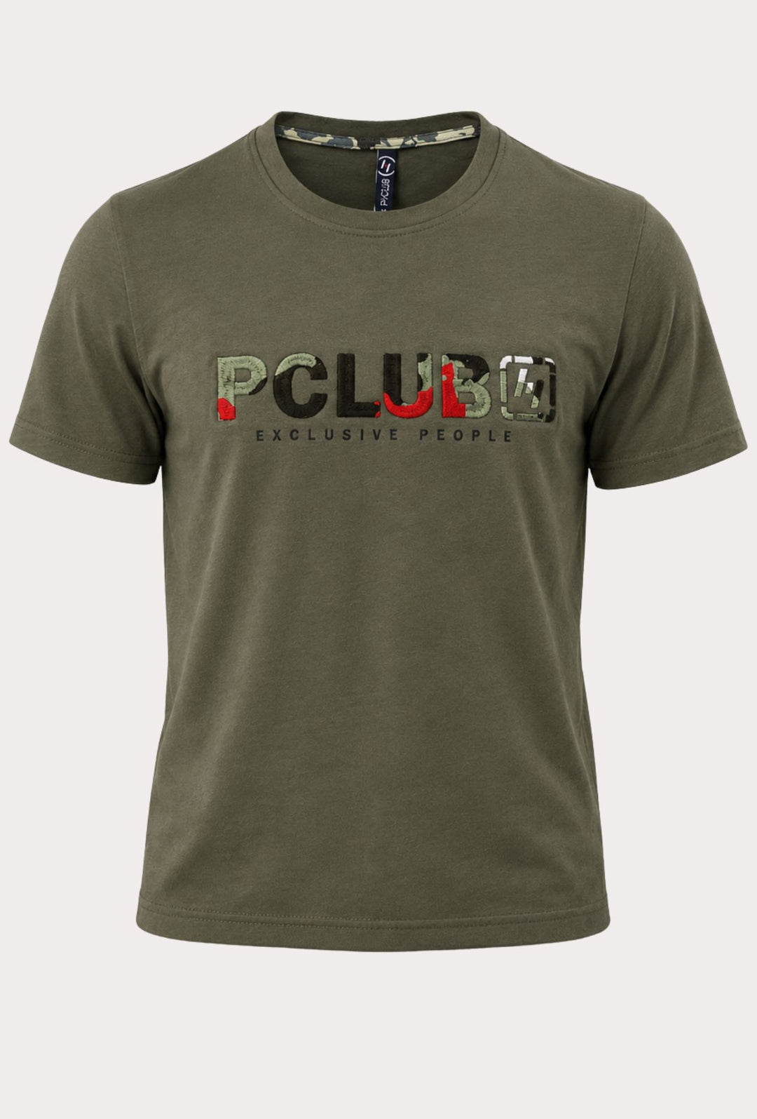 T-Shirt Uomo P-CLUB  100% Cotone con Logo Ricamato A Rilievo Centrale- VERDE MILITARE