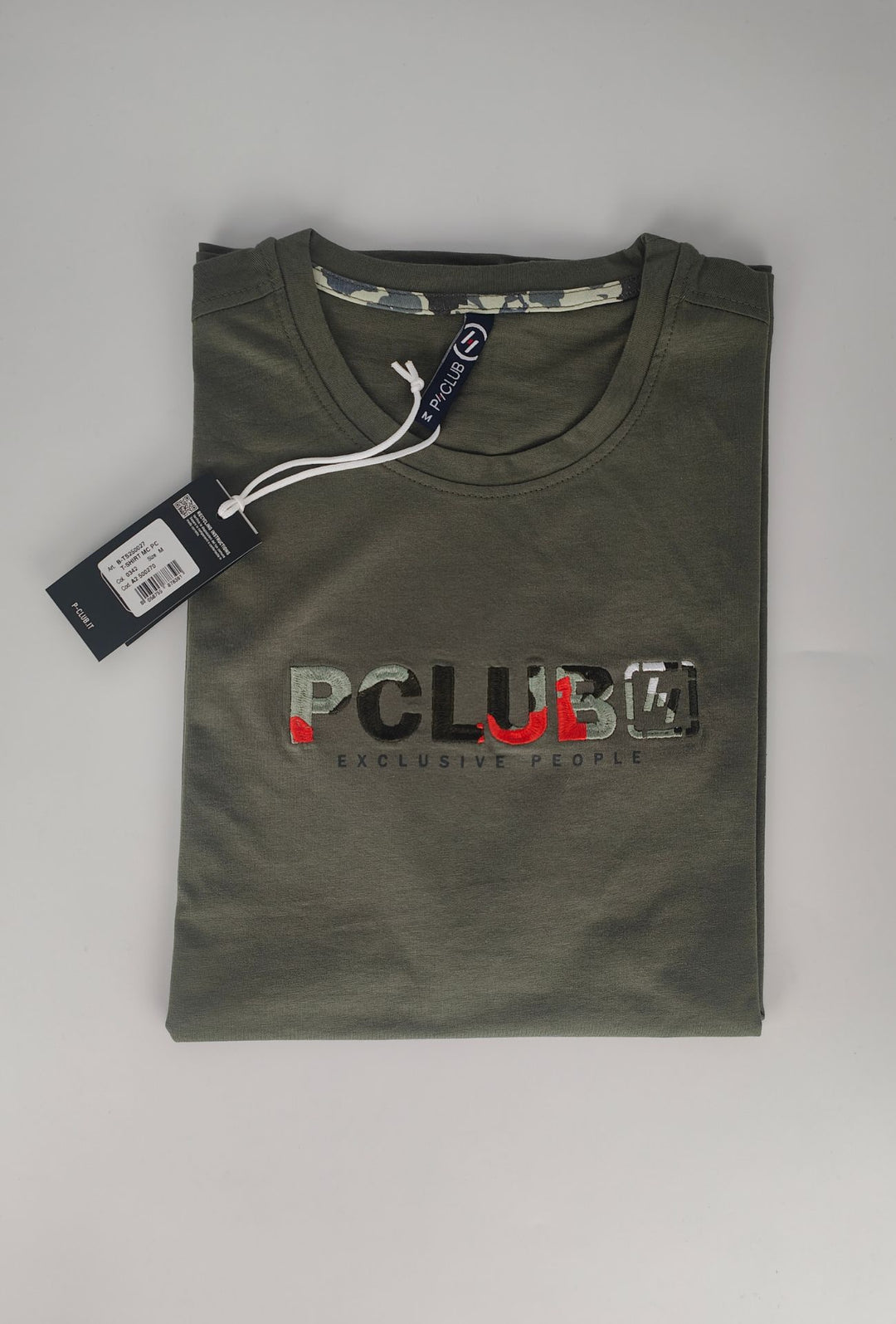 T-Shirt Uomo P-CLUB  100% Cotone con Logo Ricamato A Rilievo Centrale- VERDE MILITARE