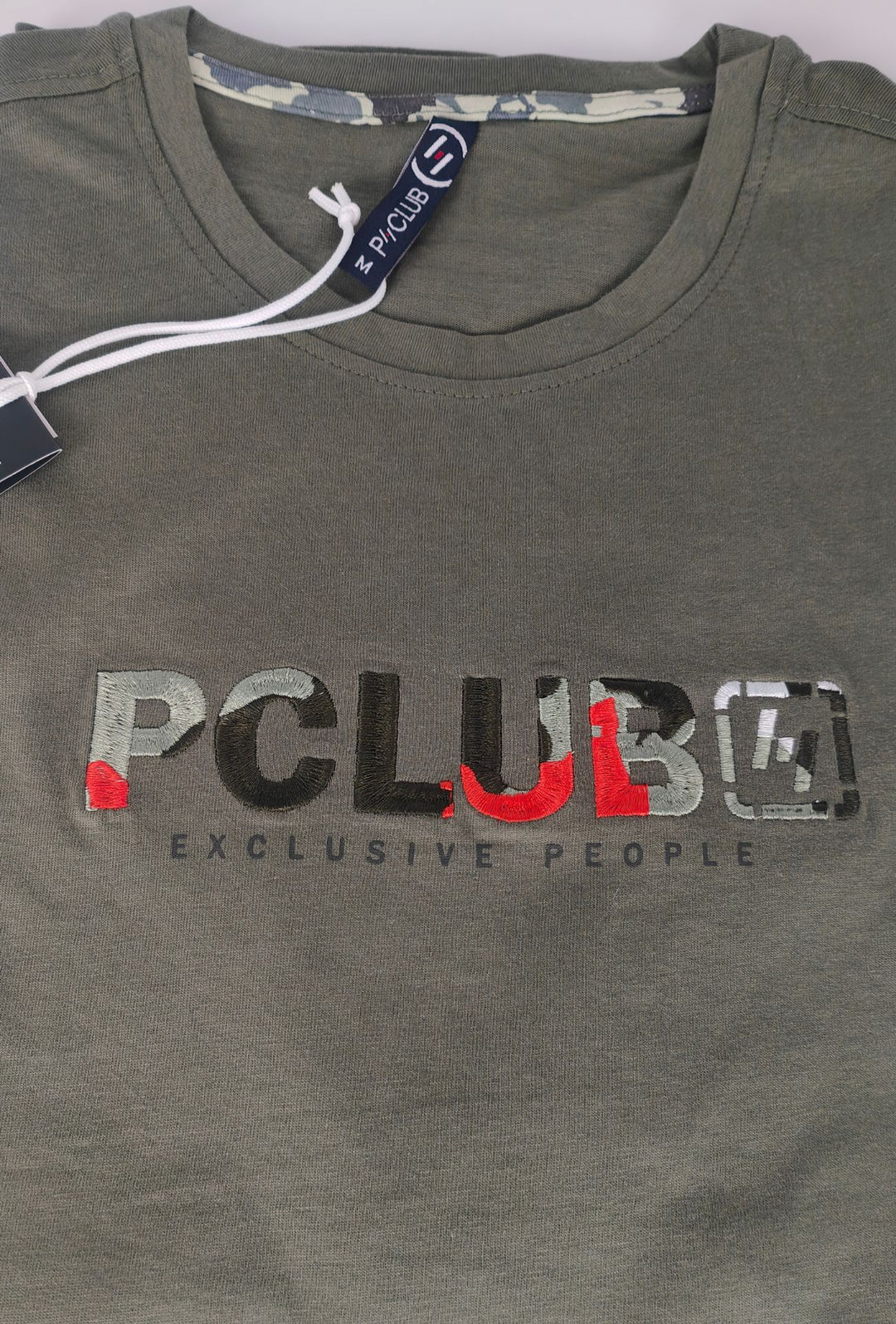 T-Shirt Uomo P-CLUB  100% Cotone con Logo Ricamato A Rilievo Centrale- VERDE MILITARE