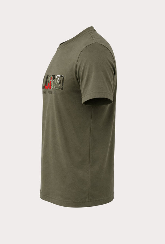 T-Shirt Uomo P-CLUB  100% Cotone con Logo Ricamato A Rilievo Centrale- VERDE MILITARE