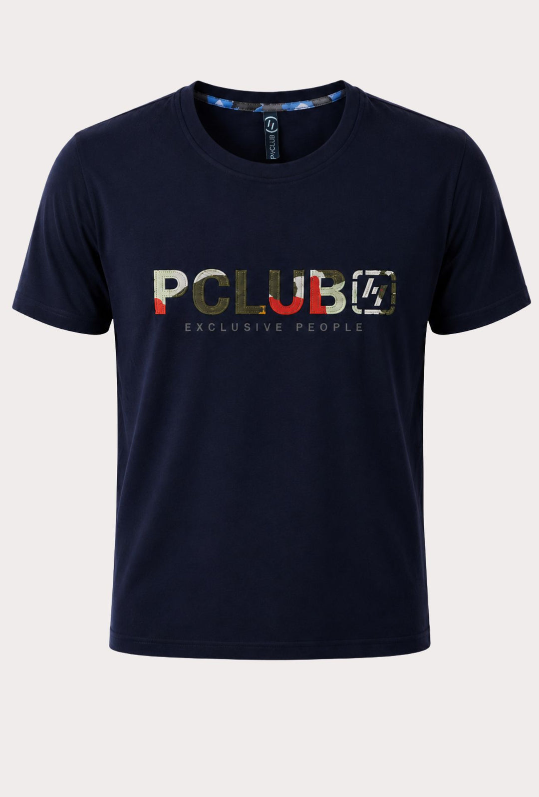 T-Shirt Uomo P-CLUB  100% Cotone con Logo Ricamato A Rilievo Centrale- BLU NAVY