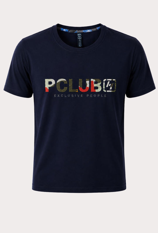 T-Shirt Uomo P-CLUB  100% Cotone con Logo Ricamato A Rilievo Centrale- BLU NAVY