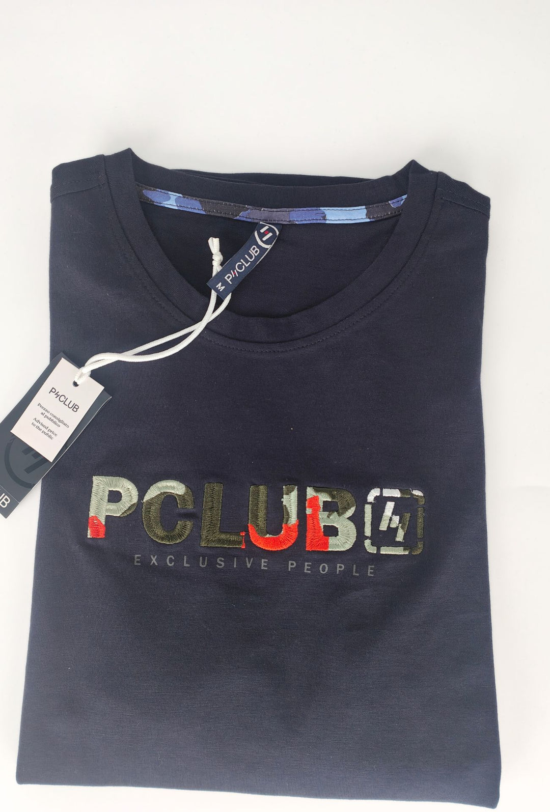 T-Shirt Uomo P-CLUB  100% Cotone con Logo Ricamato A Rilievo Centrale- BLU NAVY