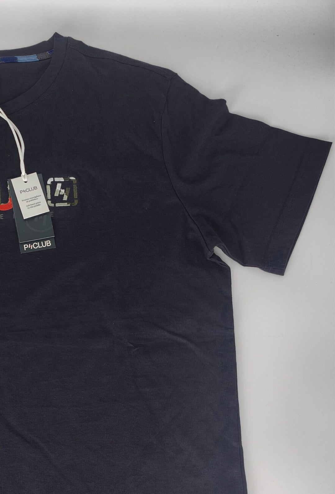 T-Shirt Uomo P-CLUB  100% Cotone con Logo Ricamato A Rilievo Centrale- BLU NAVY