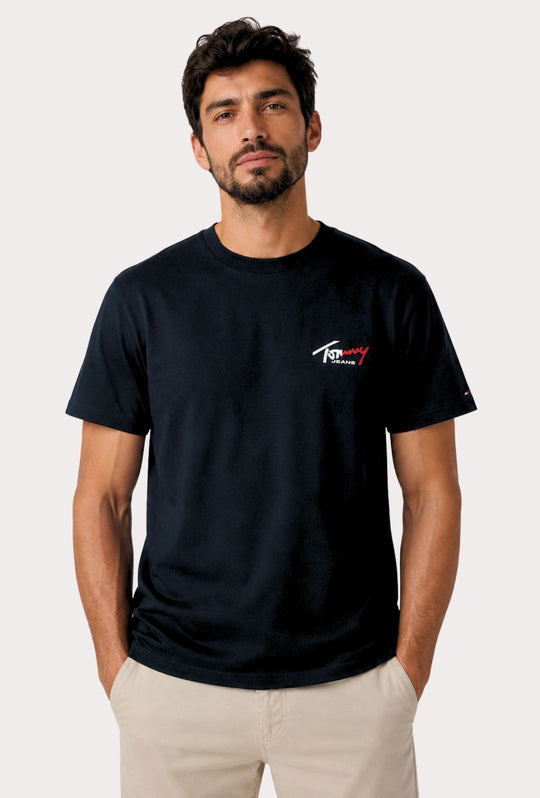 T-Shirt Uomo TOMMY JEANS Regular Fit Logo Stampato Lato Cuore- NERO