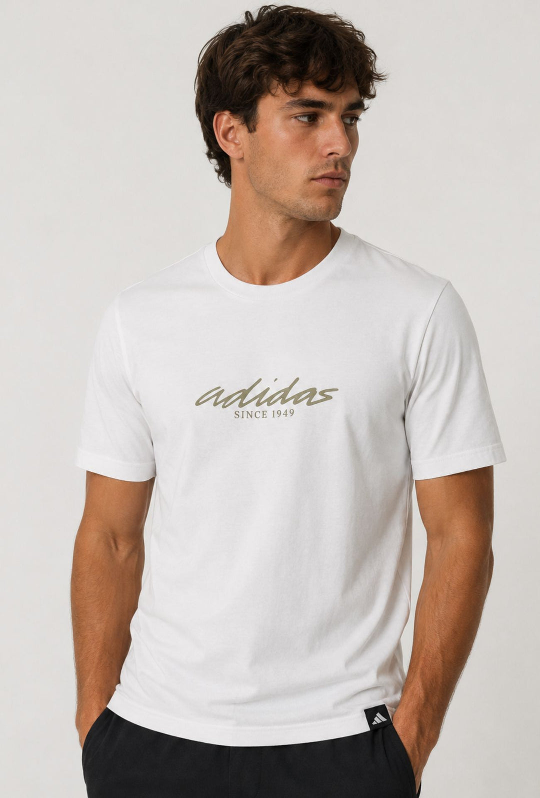T-Shirt ADIDAS girocollo scritta centrale stampata colore beige Regular Fit- BIANCO