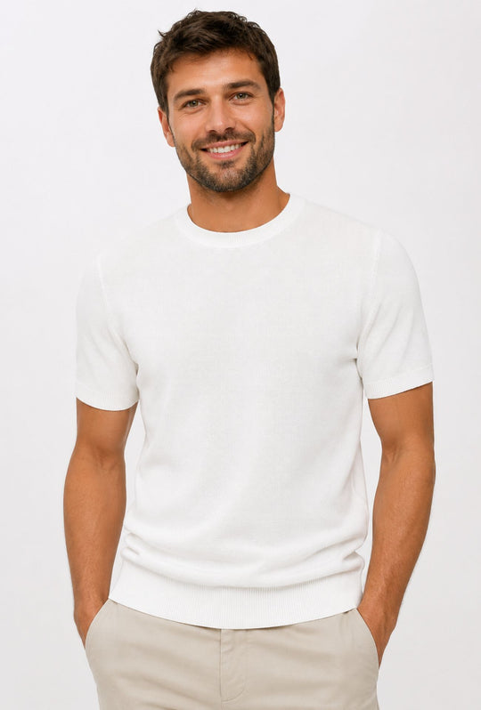 T- Shirt uomo Girocollo in maglia 100% Cotone trama lavorata DRESSERD- BIANCO