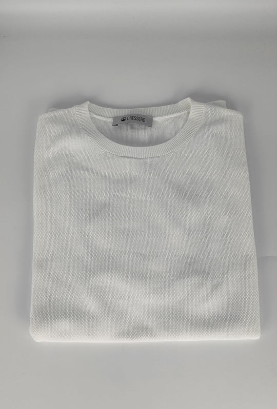 T- Shirt uomo Girocollo in maglia 100% Cotone trama lavorata DRESSERD- BIANCO