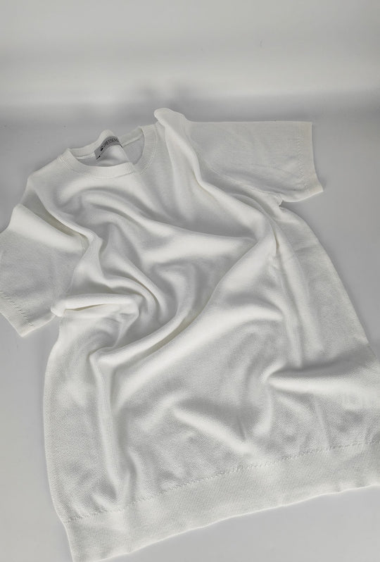 T- Shirt uomo Girocollo in maglia 100% Cotone trama lavorata DRESSERD- BIANCO