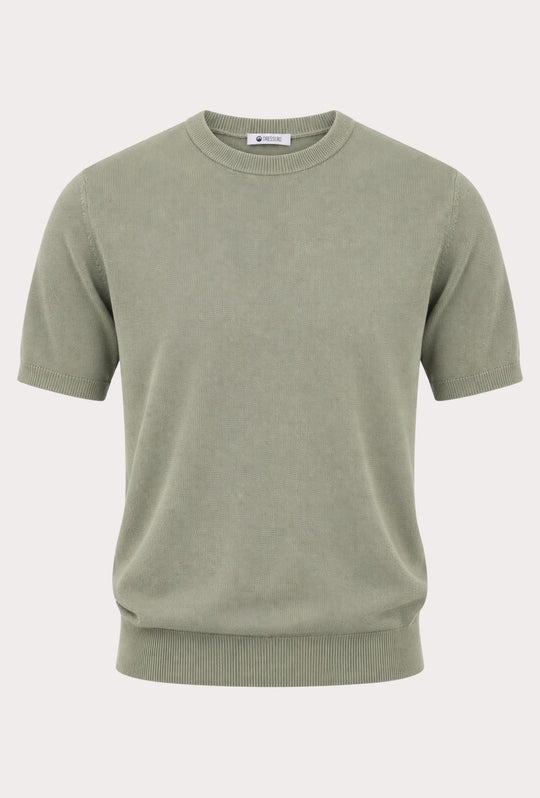 T- Shirt uomo Girocollo in maglia 100% Cotone trama lavorata DRESSERD- VERDE SALVIA