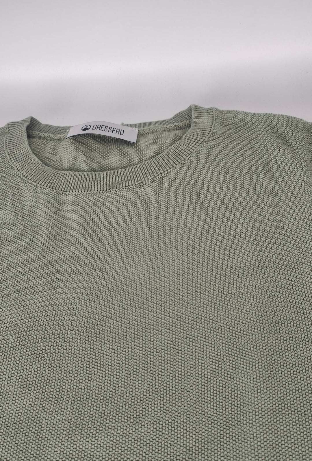 T- Shirt uomo Girocollo in maglia 100% Cotone trama lavorata DRESSERD- VERDE SALVIA