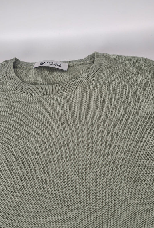 T- Shirt uomo Girocollo in maglia 100% Cotone trama lavorata DRESSERD- VERDE SALVIA