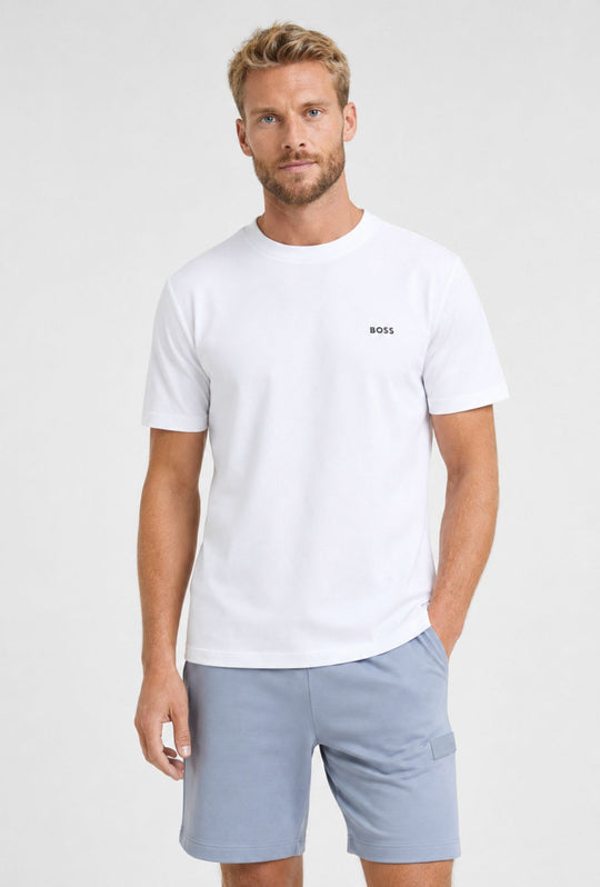 T-Shirt Uomo Regular Fit in Cotone Stretch HUGO BOSS Logo Gommato lato cuore-BIANCO