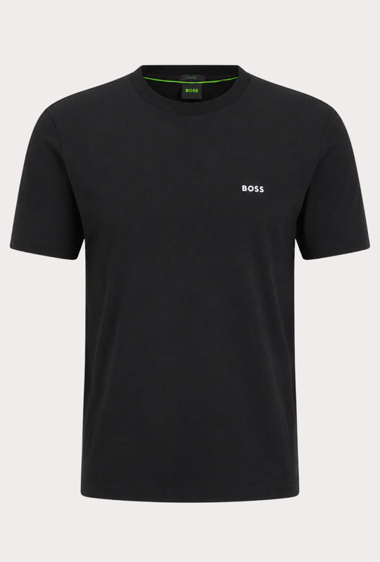T-Shirt Uomo  Regular Fit in Cotone Stretch HUGO BOSS Logo Gommato lato cuore- NERO