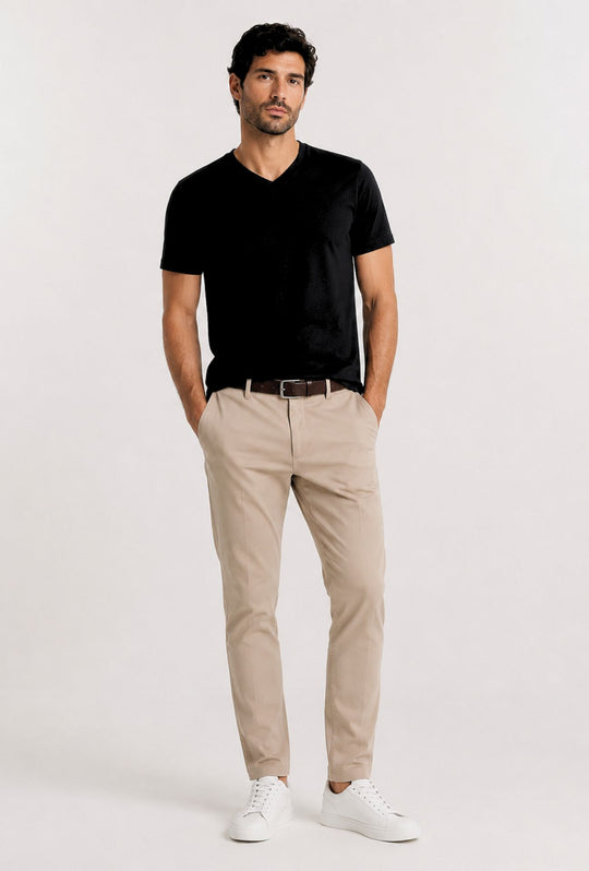 T- Shirt Uomo Tessuto Di Scozia scollo a V -  NERO