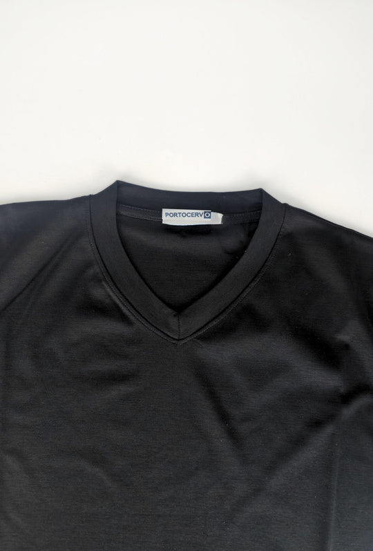 T- Shirt Uomo Tessuto Di Scozia scollo a V -  NERO