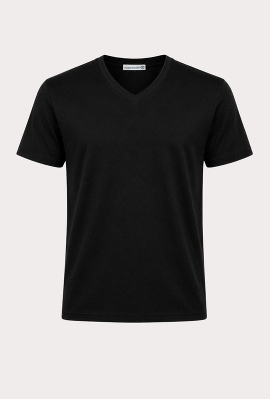 T- Shirt Uomo Tessuto Di Scozia scollo a V -  NERO