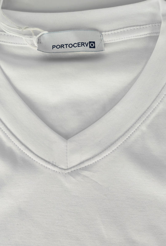 T- Shirt Uomo Tessuto Di Scozia scollo a V -  BIANCO