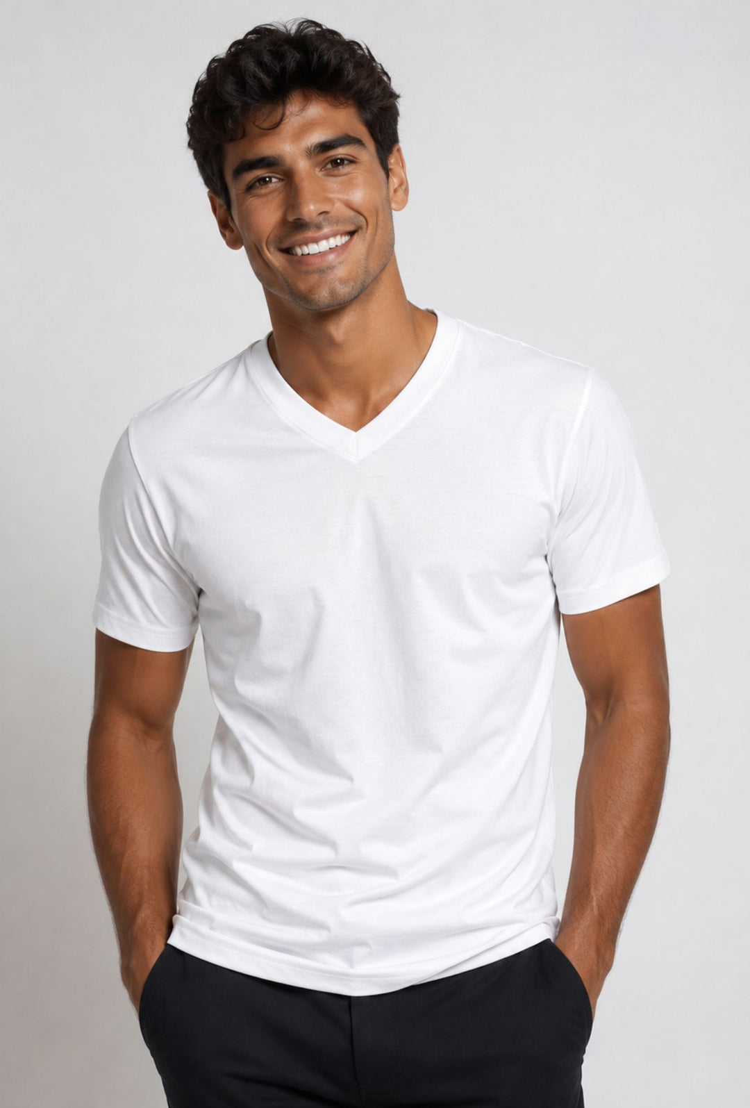 T- Shirt Uomo Tessuto Di Scozia scollo a V -  BIANCO