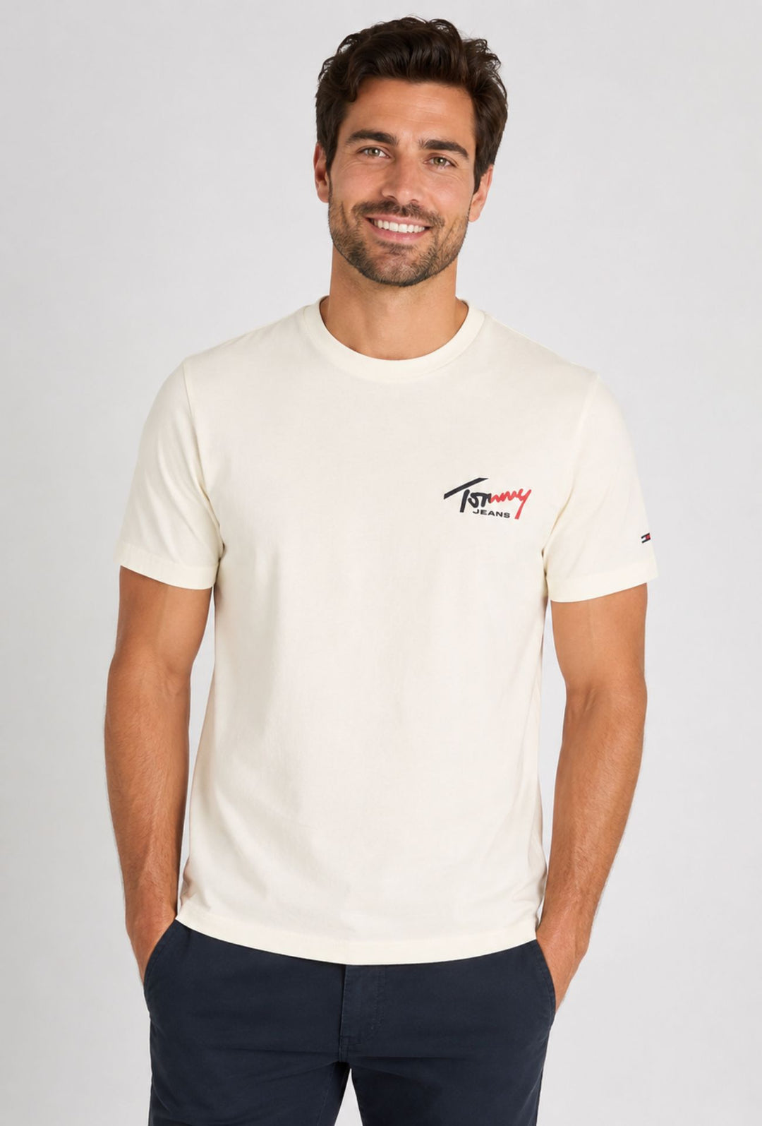 T-Shirt Uomo TOMMY JEANS Regular Fit Logo Stampato Lato Cuore- ECRU