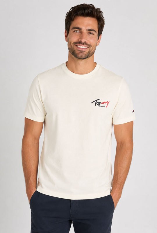 T-Shirt Uomo TOMMY JEANS Regular Fit Logo Stampato Lato Cuore- ECRU
