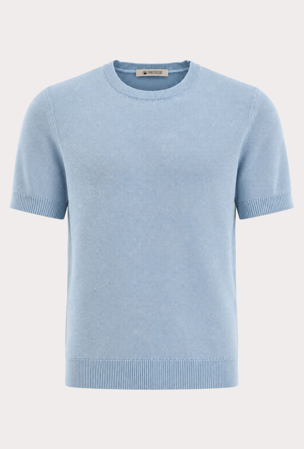 T- Shirt uomo Girocollo in maglia 100% Cotone trama lavorata DRESSERD- AZZURRO POLVERE