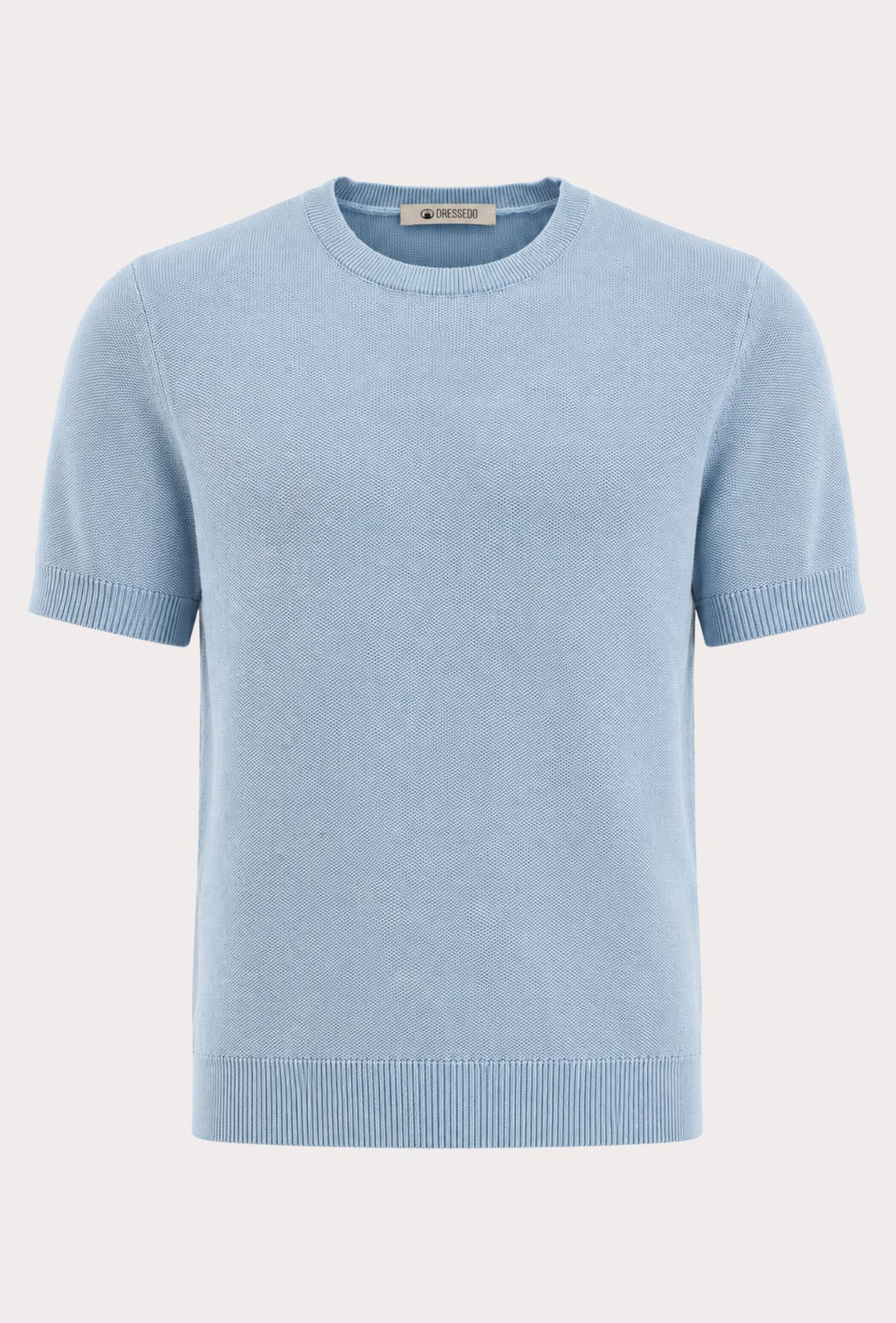 T- Shirt uomo Girocollo in maglia 100% Cotone trama lavorata DRESSERD- AZZURRO POLVERE