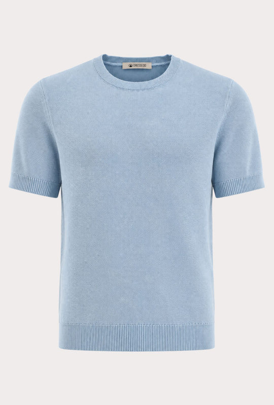 T- Shirt uomo Girocollo in maglia 100% Cotone trama lavorata DRESSERD- AZZURRO POLVERE