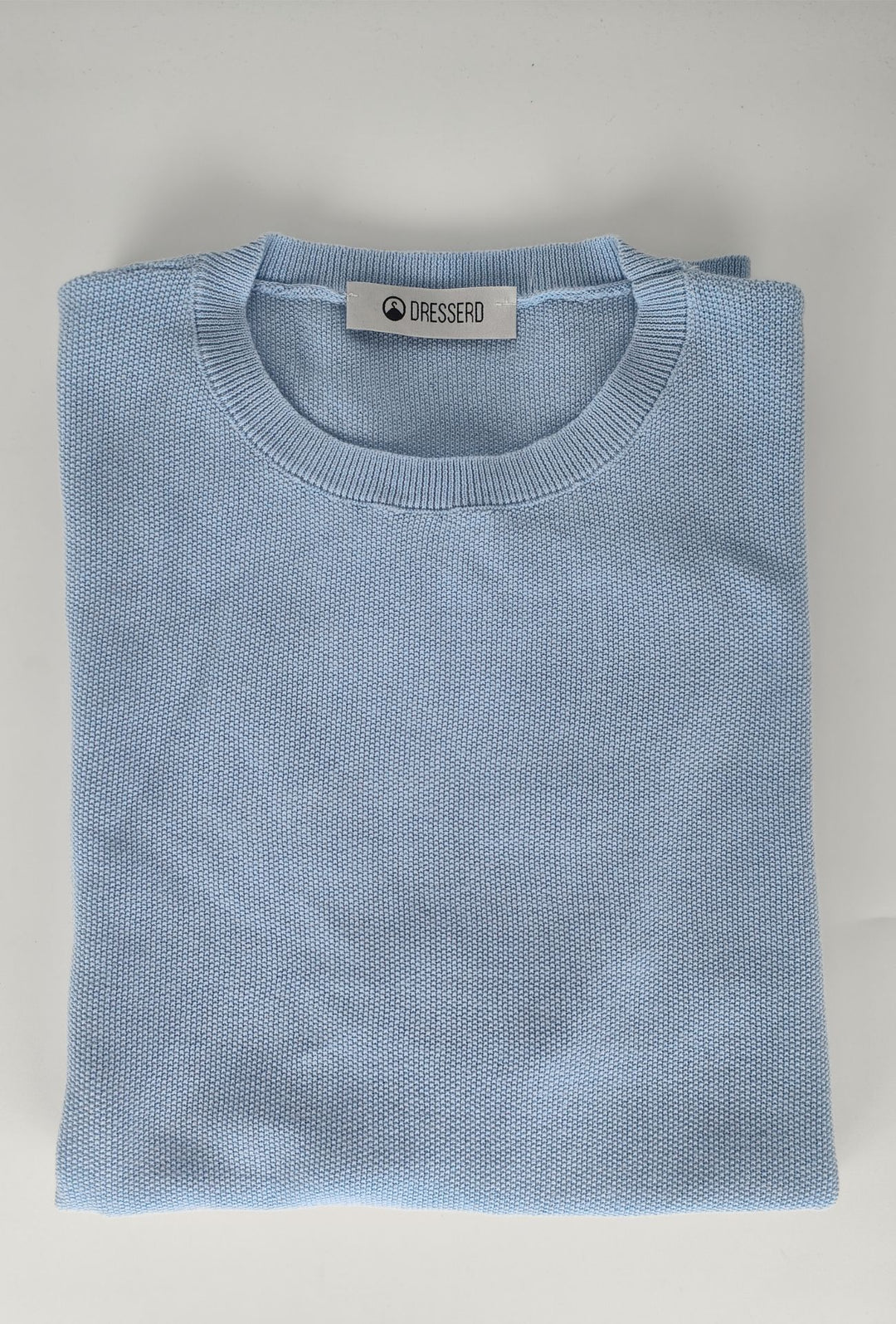 T- Shirt uomo Girocollo in maglia 100% Cotone trama lavorata DRESSERD- AZZURRO POLVERE