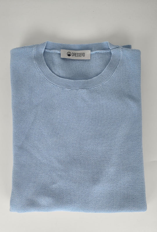 T- Shirt uomo Girocollo in maglia 100% Cotone trama lavorata DRESSERD- AZZURRO POLVERE