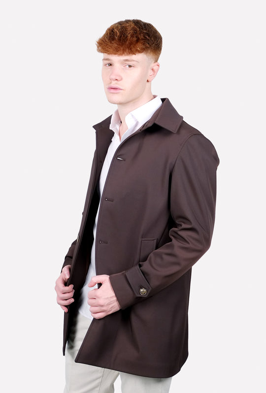 Trench Uomo tessuto tecnico Slim fit con bottoni - MARRONE