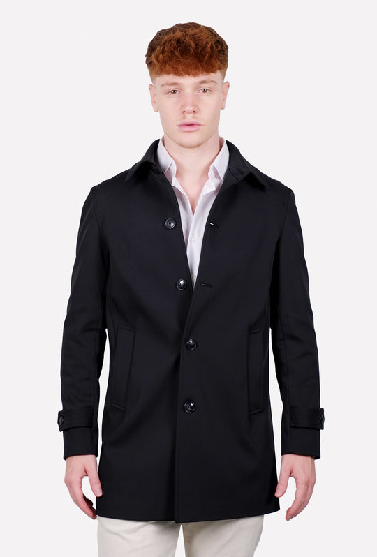 Trench Uomo tessuto tecnico Slim fit con bottoni - NERO