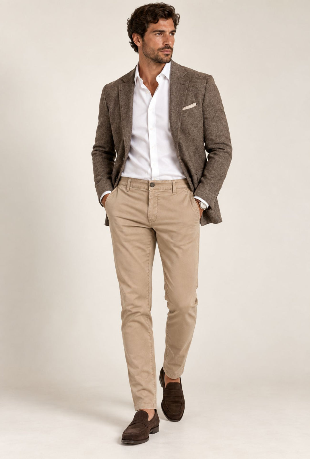 Pantalone Uomo Gamba Stretta Tasca America Invernale Pantaloni Dresserd - BEIGE