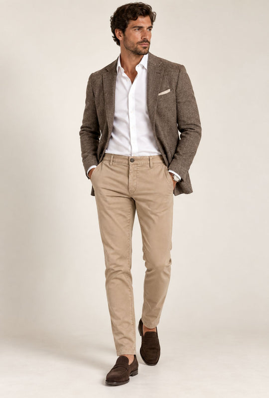 Pantalone Uomo Gamba Stretta Tasca America Invernale Pantaloni Dresserd - BEIGE