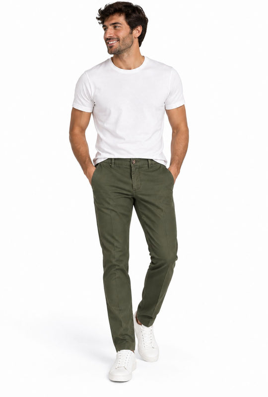 Pantalone Uomo Gamba Stretta Tasca America Invernale Pantaloni Dresserd - VERDE MILITARE