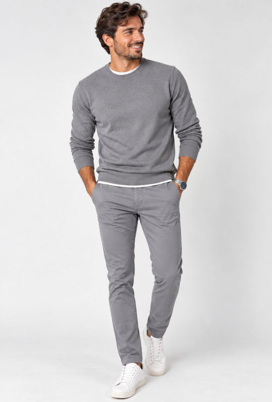 Pantalone Uomo Gamba Stretta Tasca America Invernale Pantaloni Dresserd - GRIGIO MEDIO