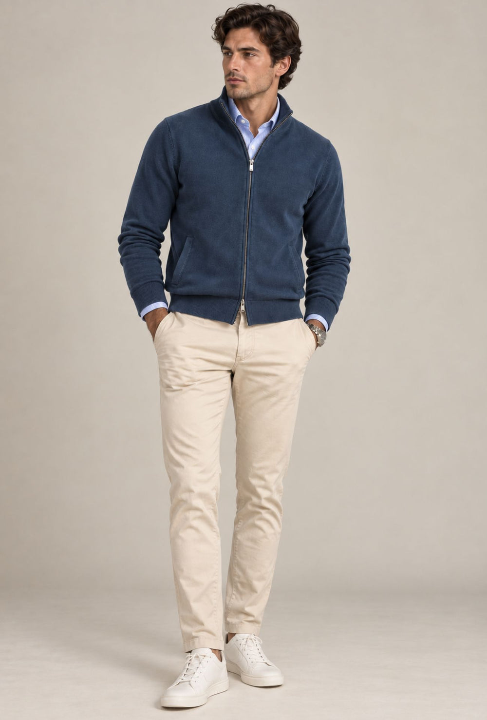 Pantalone Uomo Gamba Stretta Tasca America Invernale Pantaloni Dresserd - PANNA