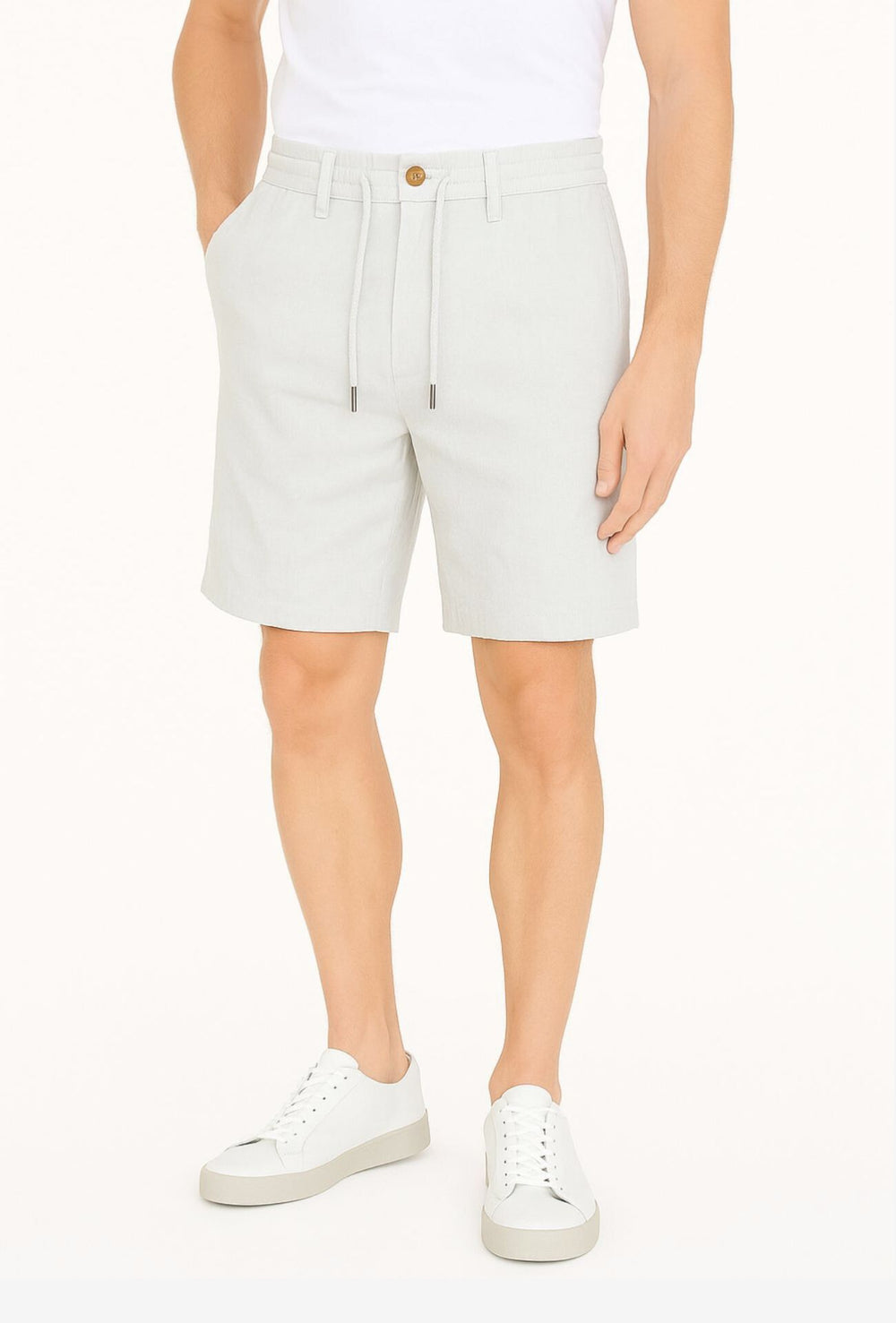 Bermuda Uomo in Lino con Elastico Comfort Elegante - GHIACCIO