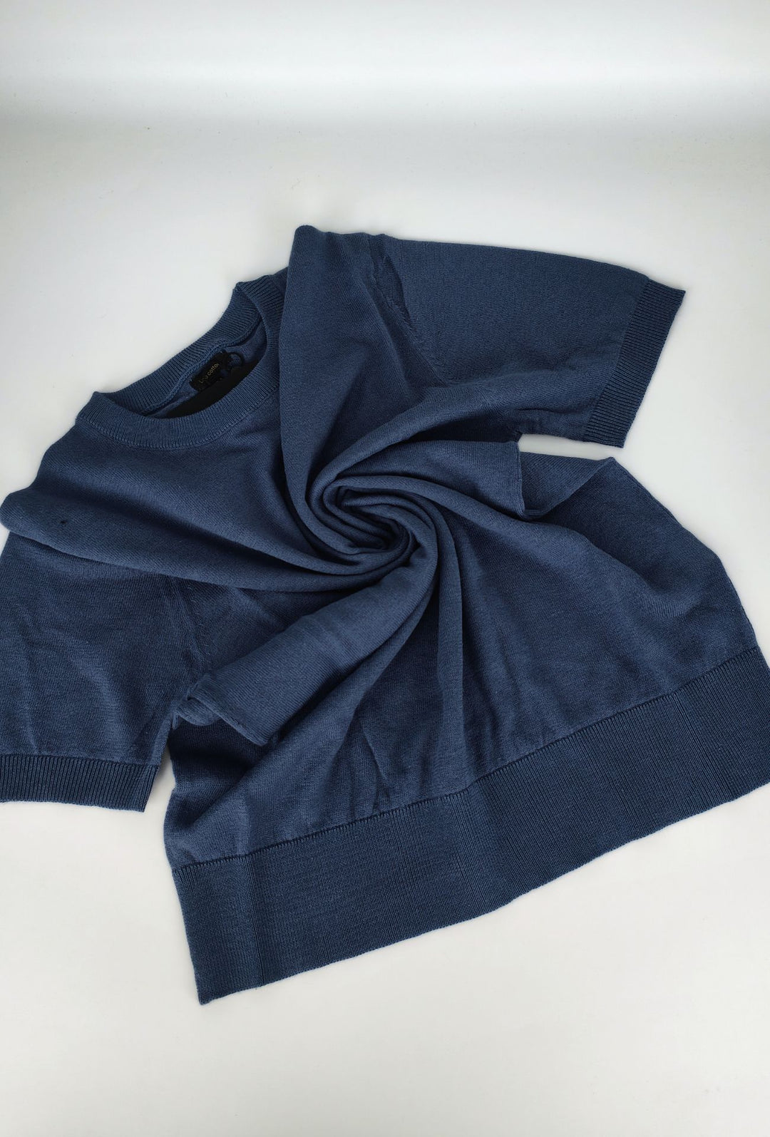 T-shirt uomo in Lino e cotone, maglietta mezza manica in maglia - BLU