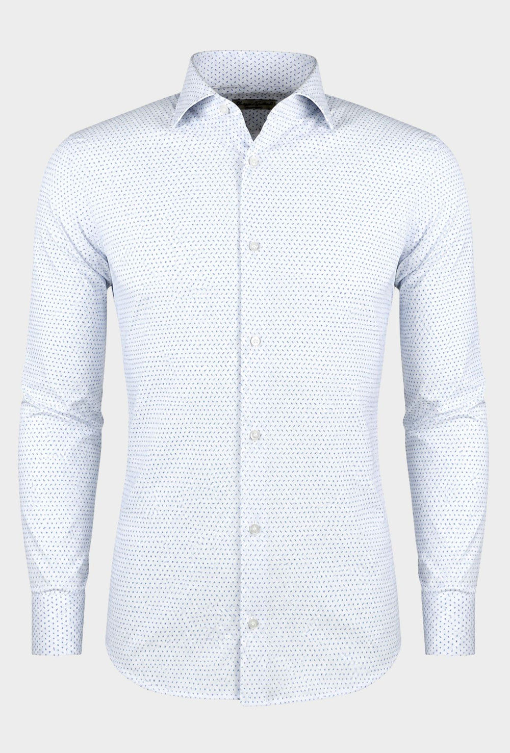 Camicia Uomo Manica lunga in cotone slim fit Fantasia - BIANCO/ CELESTE