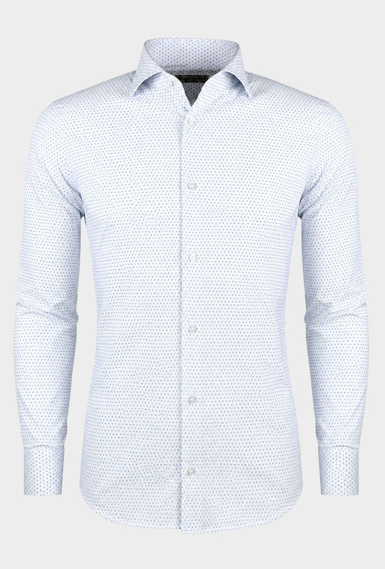 Camicia Uomo Manica lunga in cotone slim fit Fantasia - BIANCO/ CELESTE